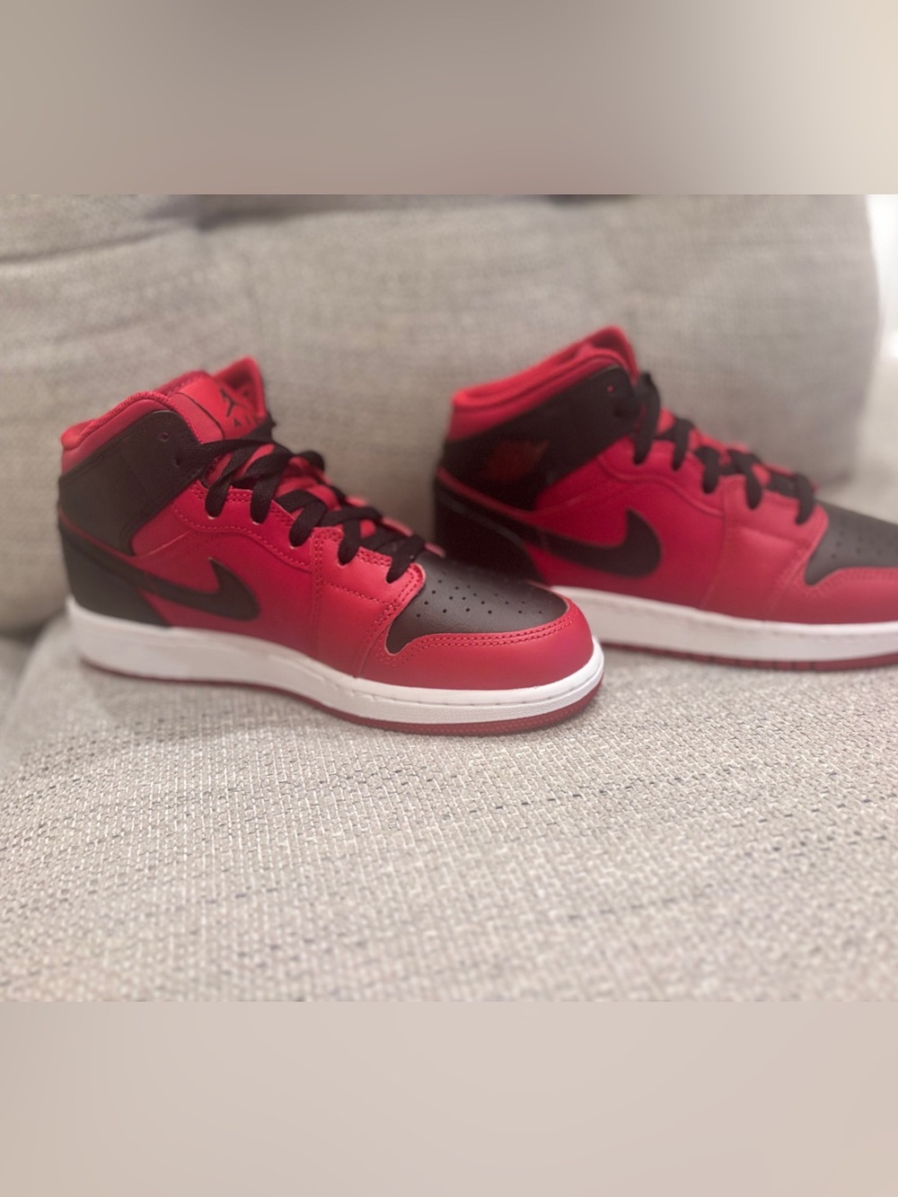 Jordan Kids Red and Black Mid-Top Sneakers